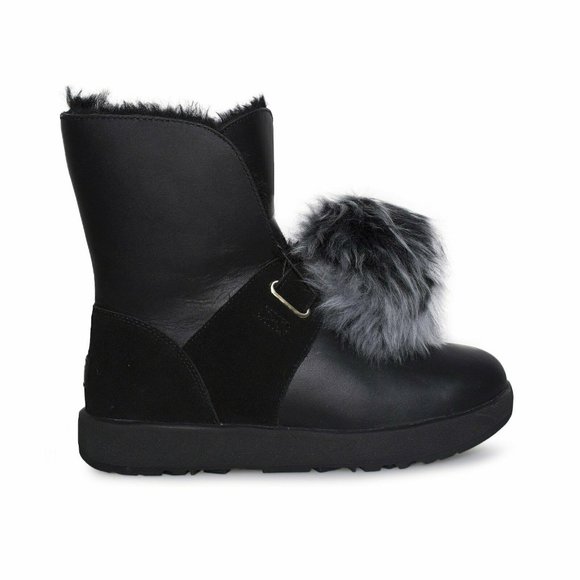 🎈FINAL SALE UGG ISLEY WATERPROOF LEATHER BOOT with REMOVABLE FUR POM POM NEW - Picture 4 of 12